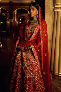 Sanadara Lehenga - Red