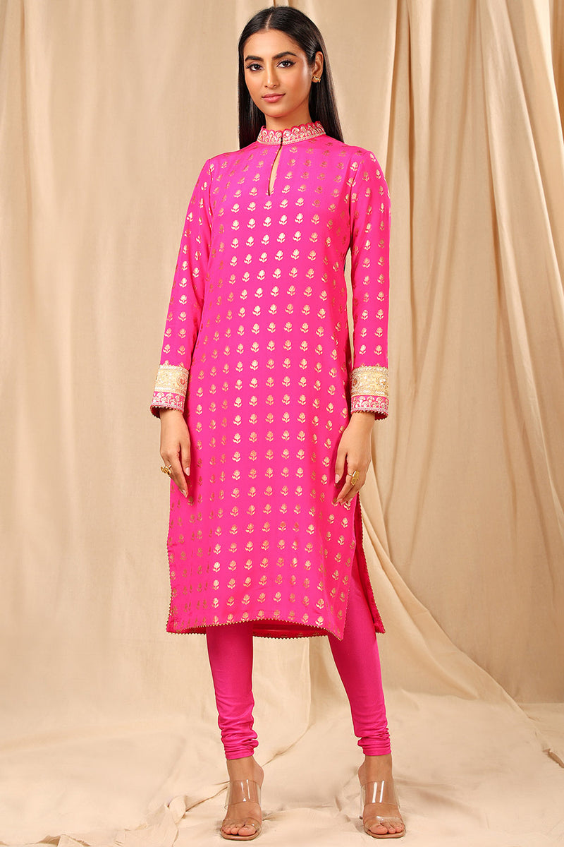 Pink Multi Color Printed Designer Long Kurtis – Walusha