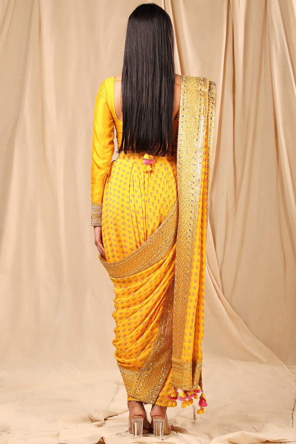 House of Masaba  Mango Yellow Wallflower Dhoti Saree – LIVEtheCOLLECTIVE