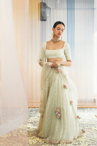 Meadow Mist Pleated Organza Lehenga