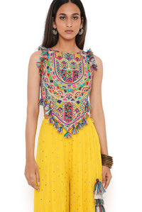 Yellow Georgette Embroidered Choli With Sharara