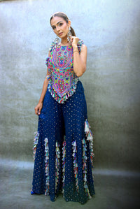 Midnight Blue Embroidered Choli and Sharara