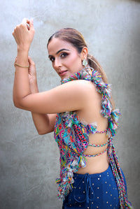 Midnight Blue Embroidered Choli and Sharara