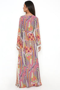 Multicolour African Print Crepe Long Straight Kaftan