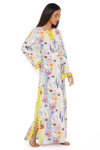 Stone Bee Garden Print Art Crepe Long Beyza Kaftan