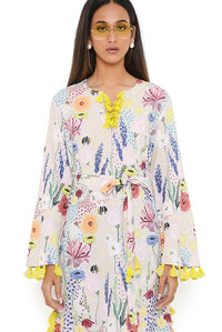 Stone Bee Garden Print Art Crepe Long Beyza Kaftan