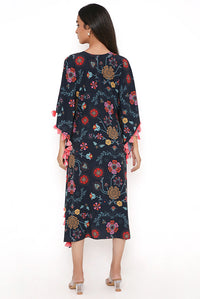 Navy Spring Print Art Crepe Kaftan