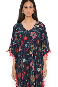 Navy Spring Print Art Crepe Kaftan