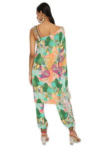 Mihra Peach Kaftan and Jogger Set