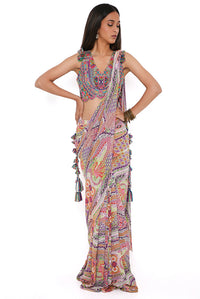 Embroidered Choli With African Print Saree