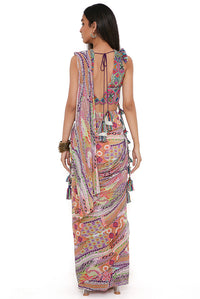 Embroidered Choli With African Print Saree