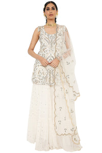 Afra Embroidered Kurta With Sharara And Net Dupatta