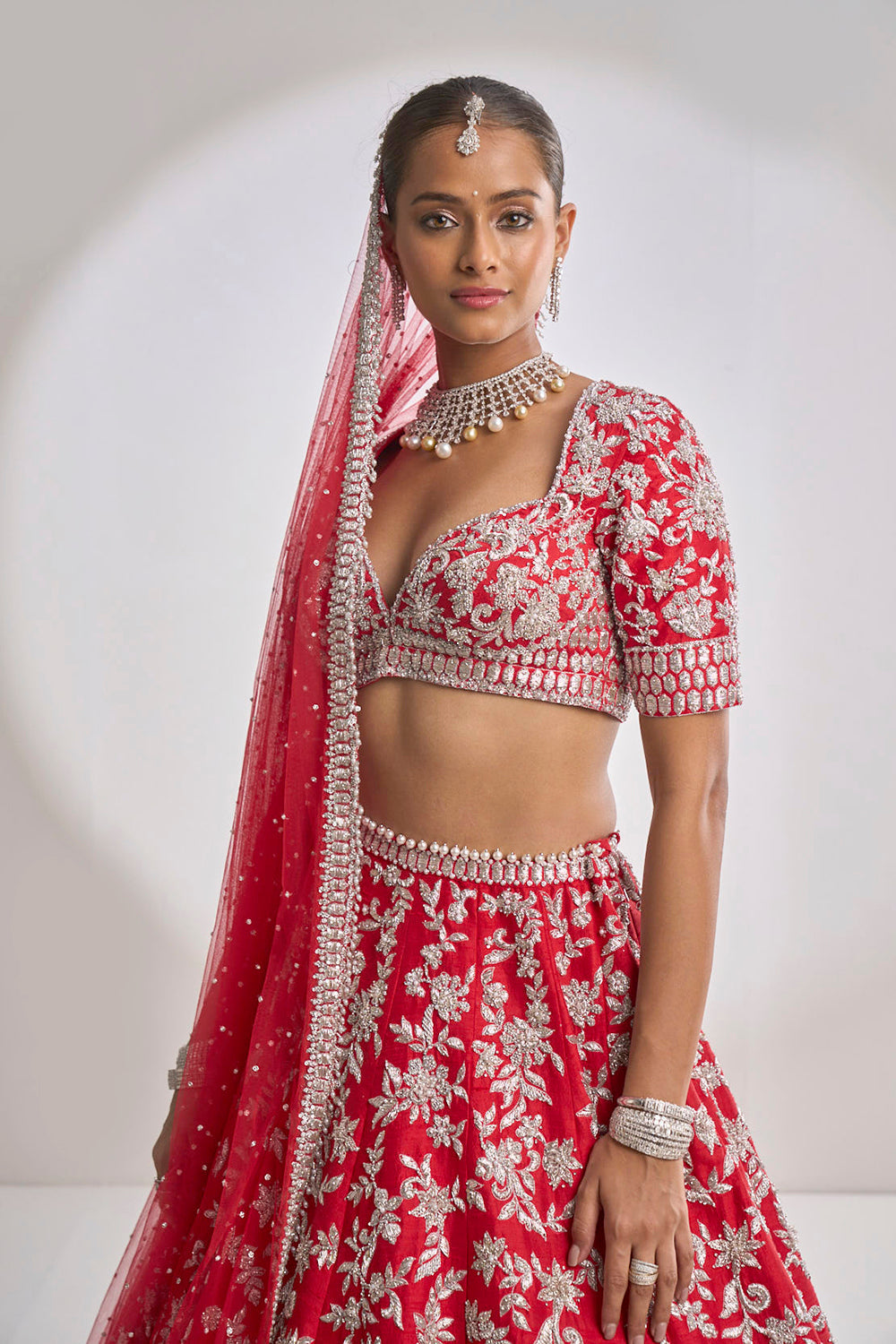 Seema Gujral Red Silver Zardozi Lehenga Set LIVEtheCOLLECTIVE