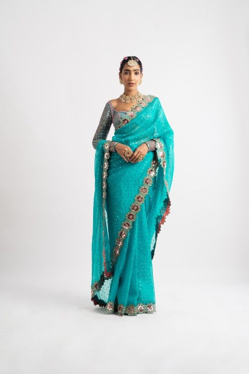 Buy Olive Green Saree Comes with an Embroidered Blouse by PUNIT