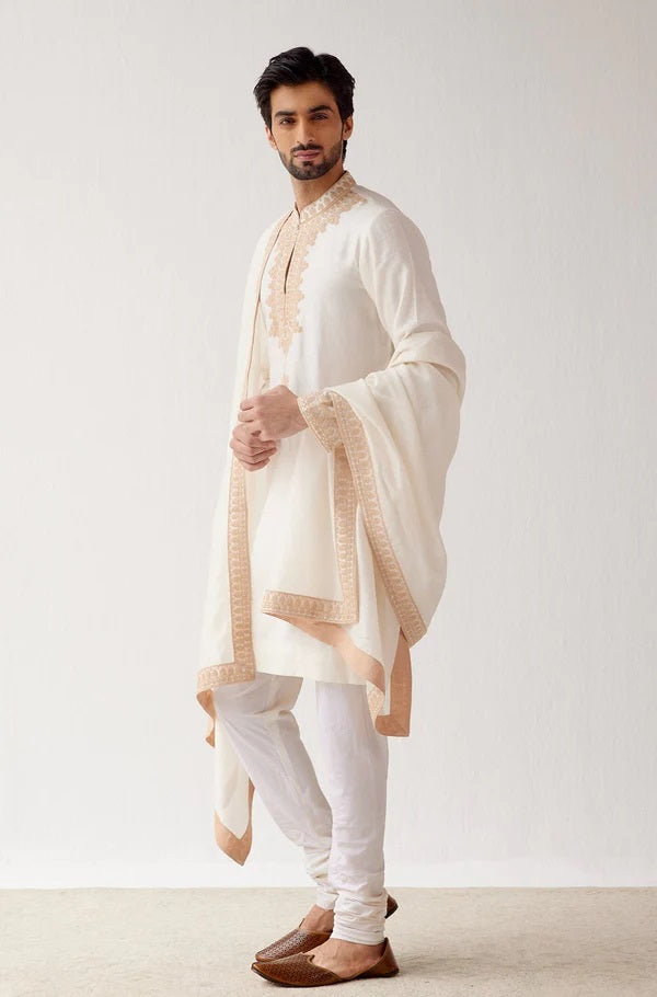 Ivory Embroidered Kurta and Stole