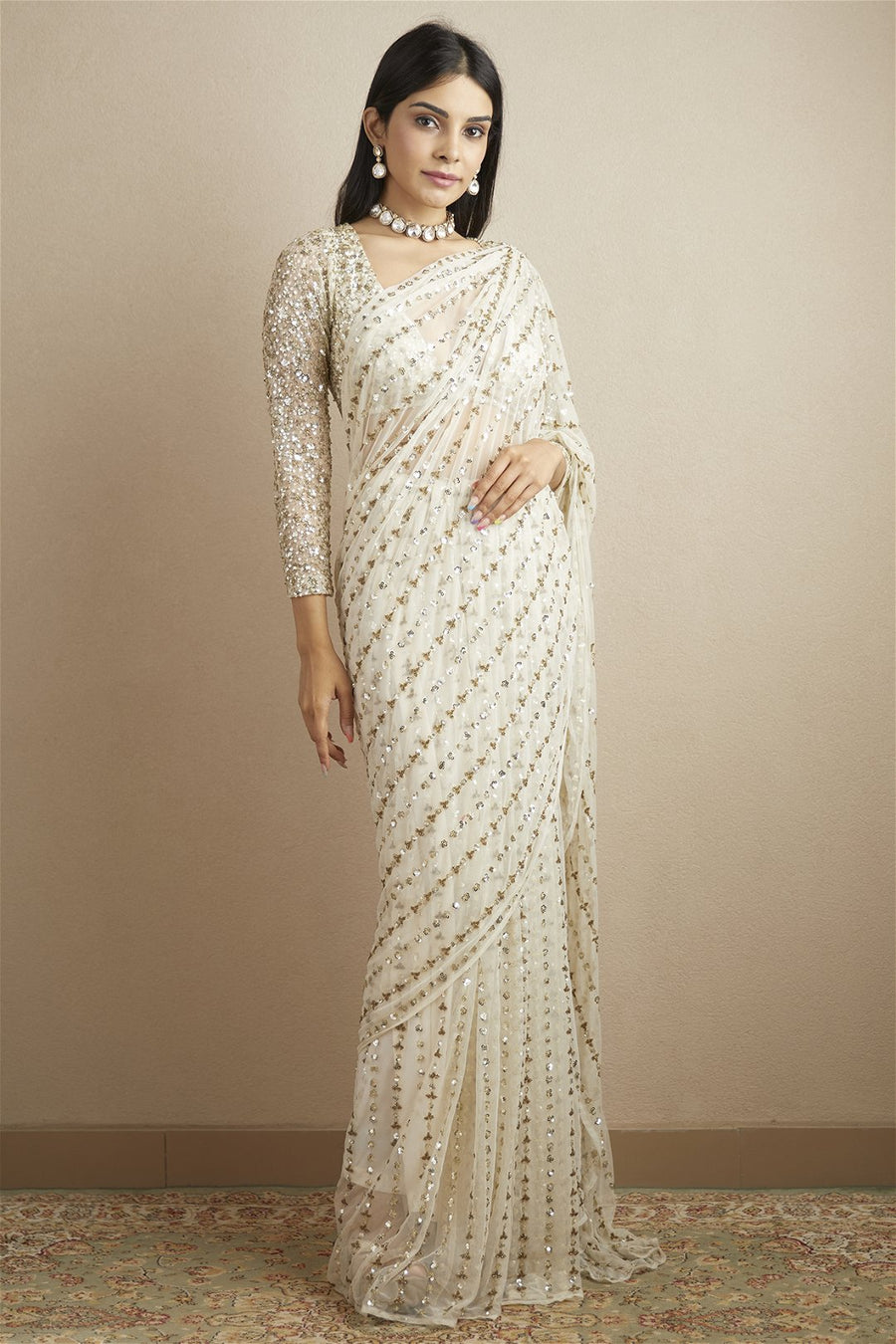 Off White Sequence and Beads Saree