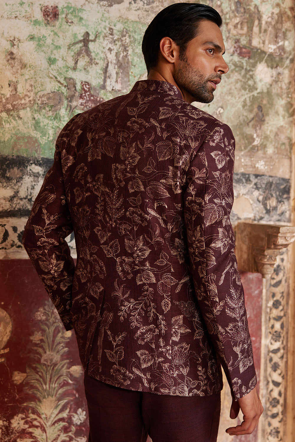 Nilav Printed Silk Bandhgala