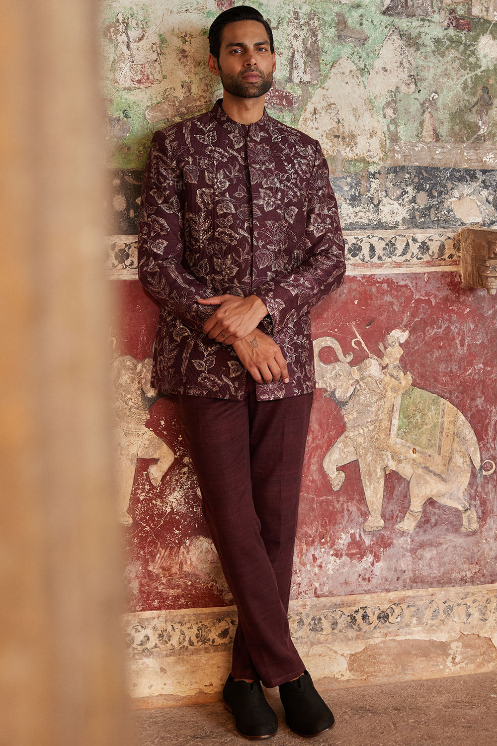 Nilav Printed Silk Bandhgala