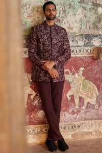 Nilav Printed Silk Bandhgala