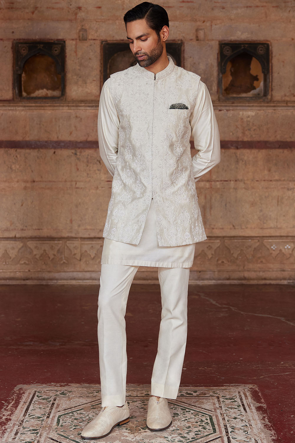 Palaksh Hand-embroidered Silk Nehru Jacket