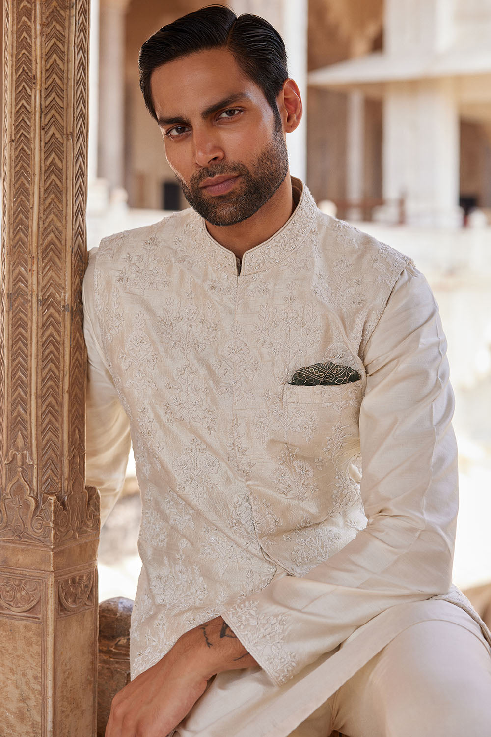 Palaksh Hand-embroidered Silk Nehru Jacket