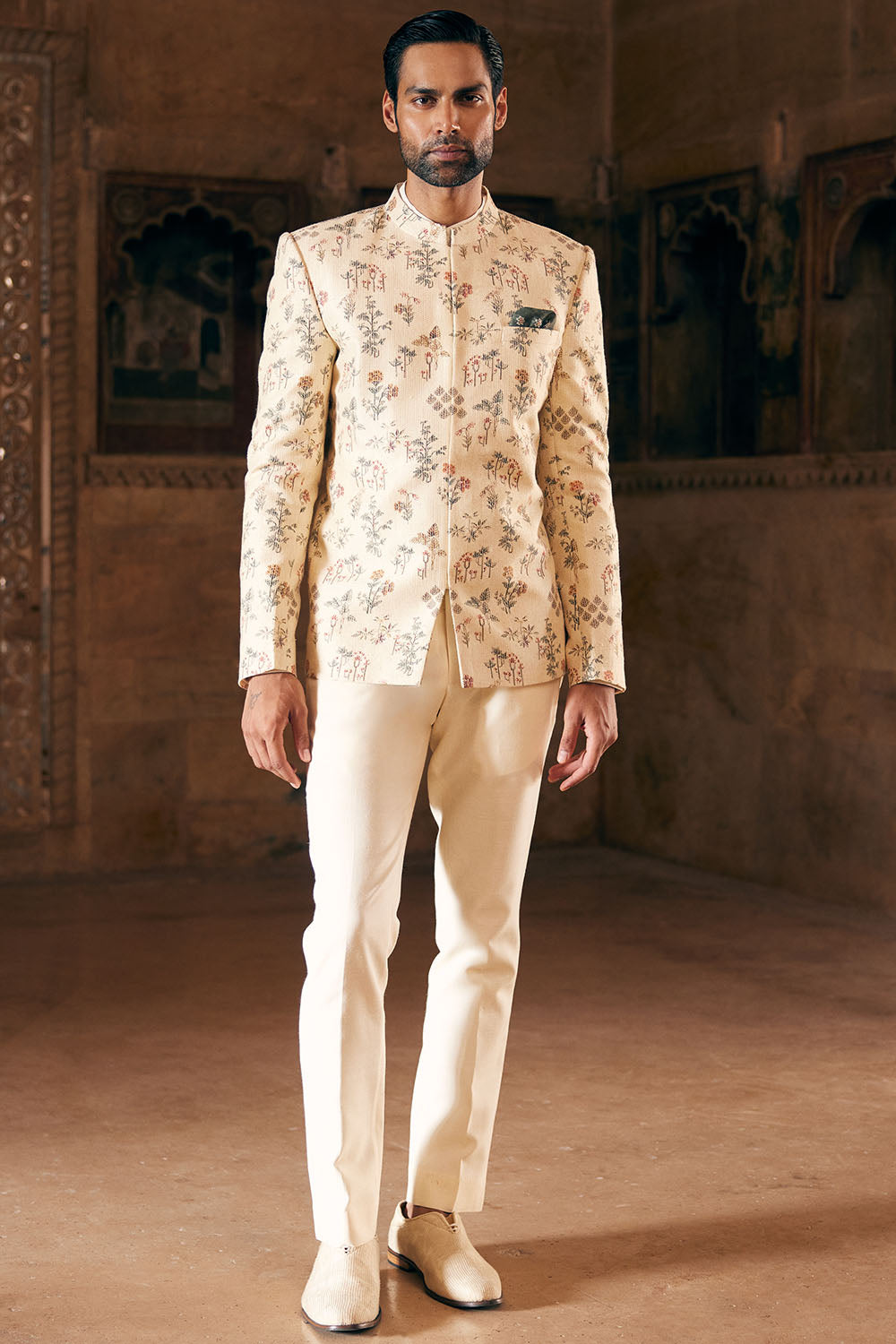 Suhan Printed Silk Bandhgala