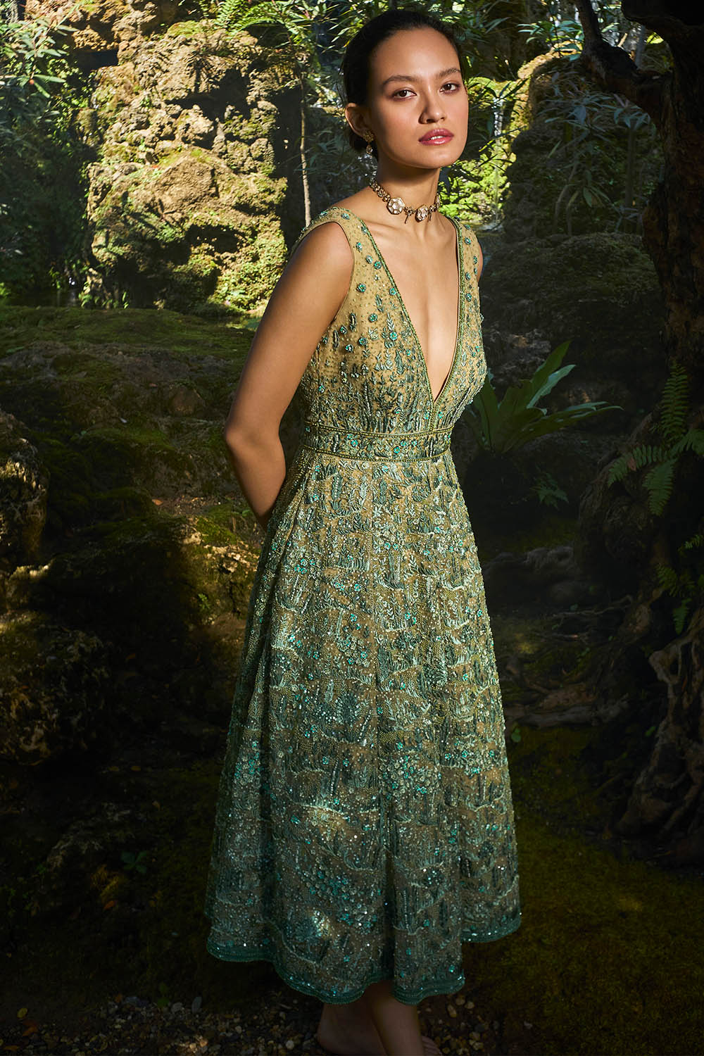 Grassland Embroidered Dress - Green