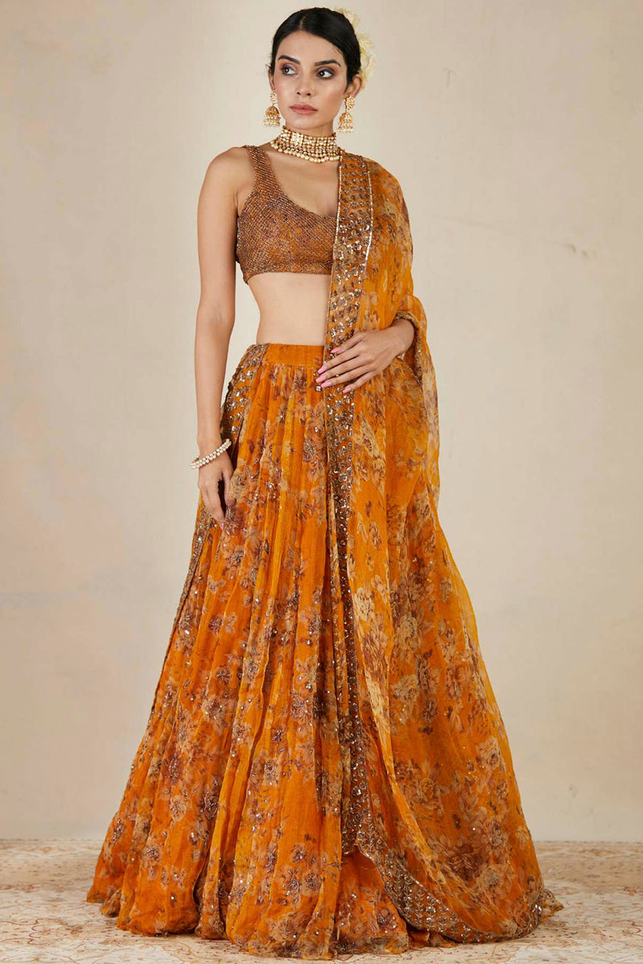 Mustard Floral Lehenga Set