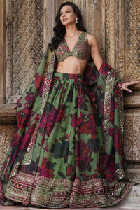 Mehendi Green Floral Lehenga Set