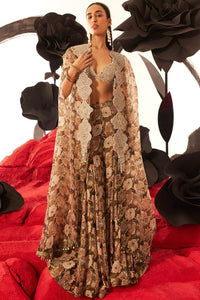 Abstract Floral Cape & Flared Pants Set