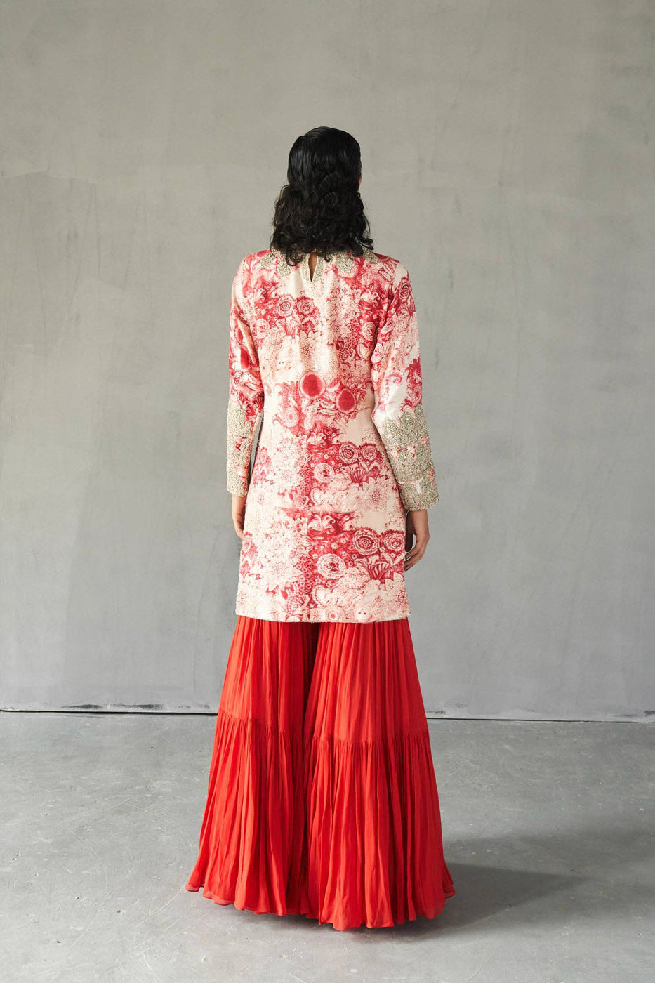 Champagne Red Blossom Kurta Sharara Set