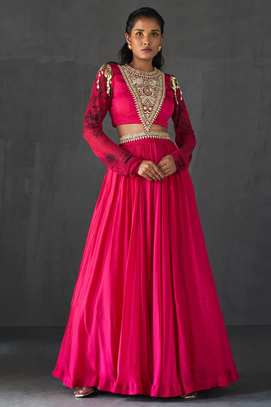 Fuchsia Lehenga & Embroidered Blouse Set