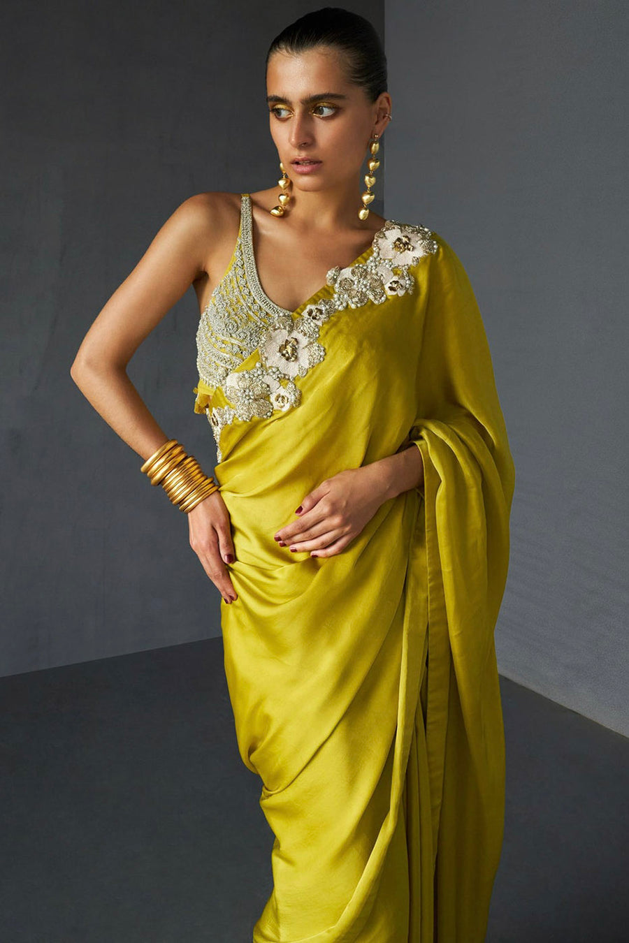 In Full Bloom Yellow Saree with Floral Embroidered Blouse