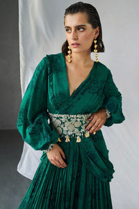 Teal Blossom Palazzo Saree