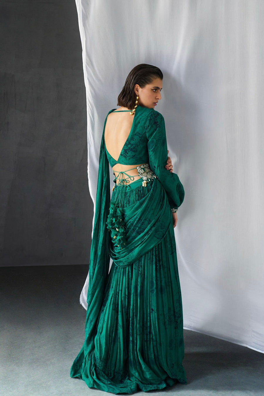 Teal Blossom Palazzo Saree