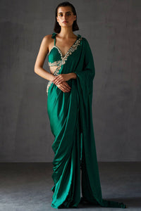 Teal Green Bustier & Saree