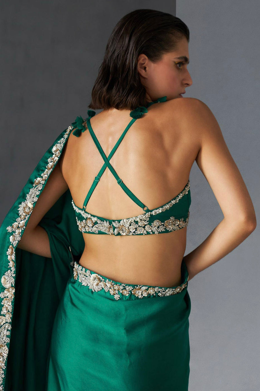 Teal Green Bustier & Saree