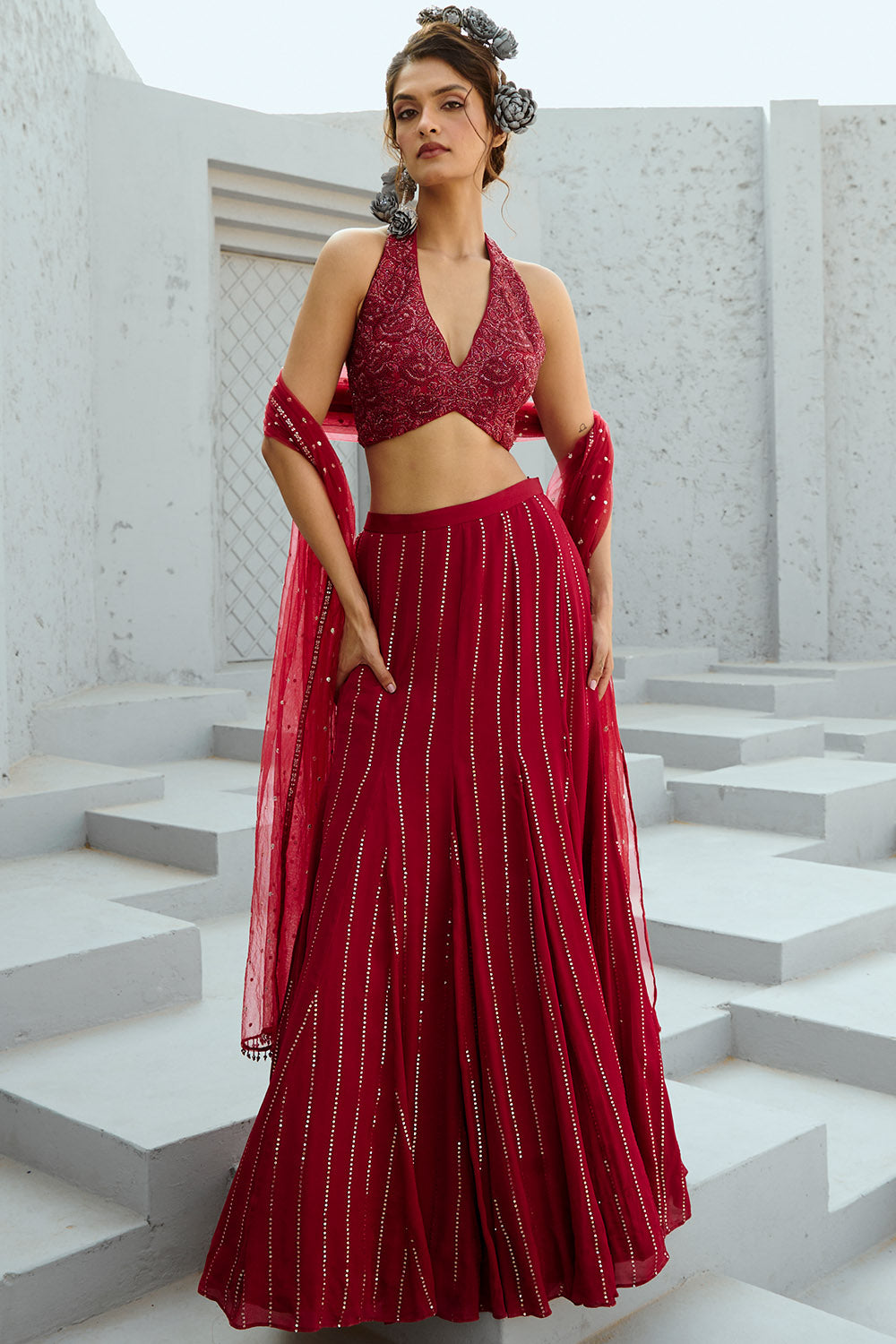 Aura Red Lehenga Set