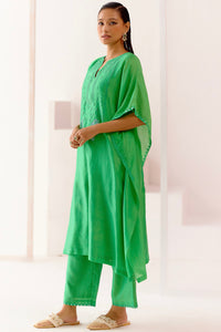 Green Silk Chanderi Embroidered Kaftan Set