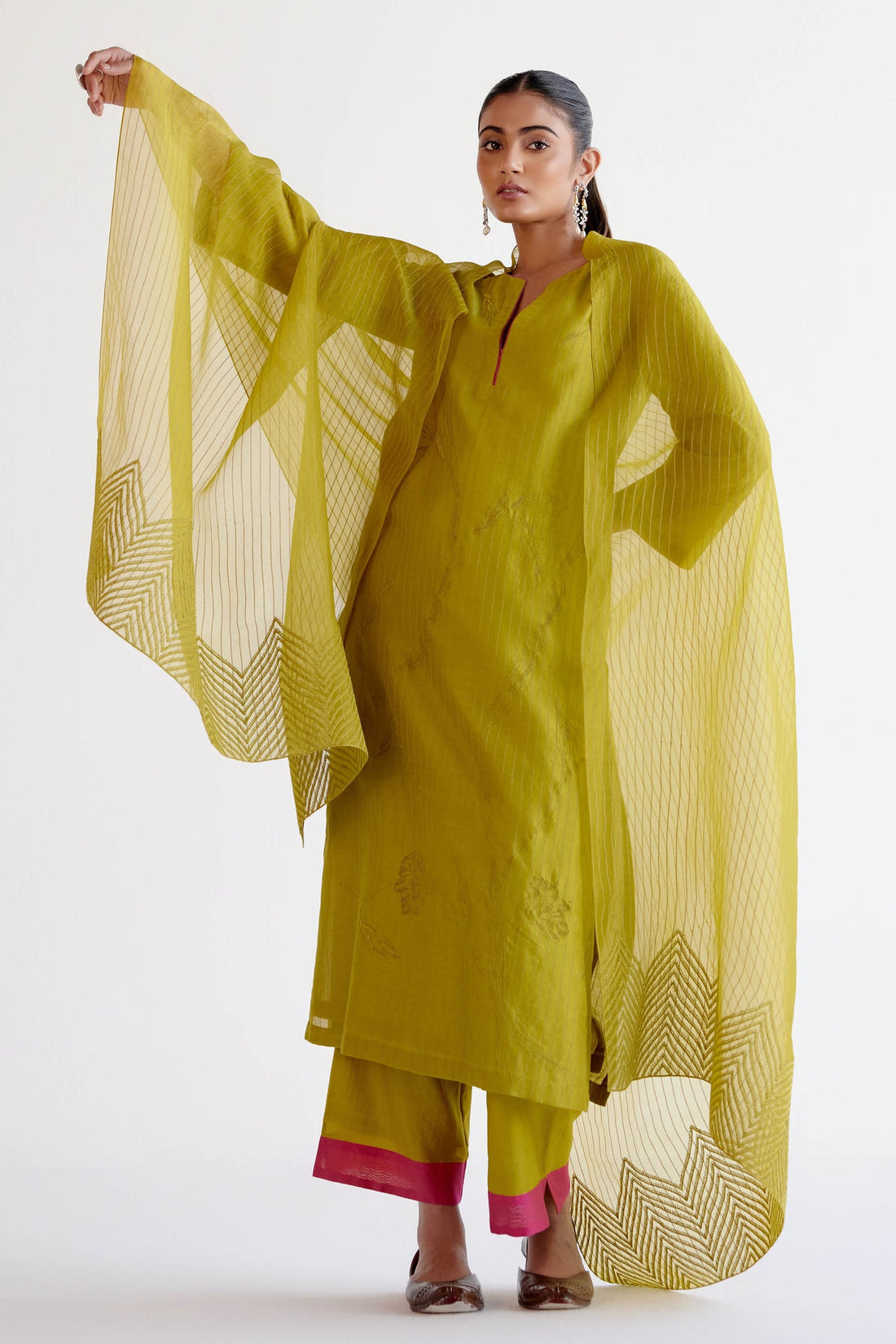 Green Chanderi Kurta Set
