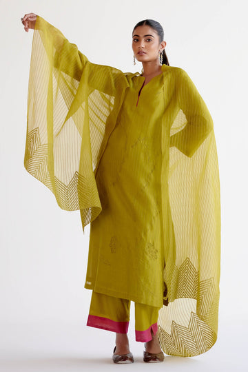 Green Chanderi Kurta Set