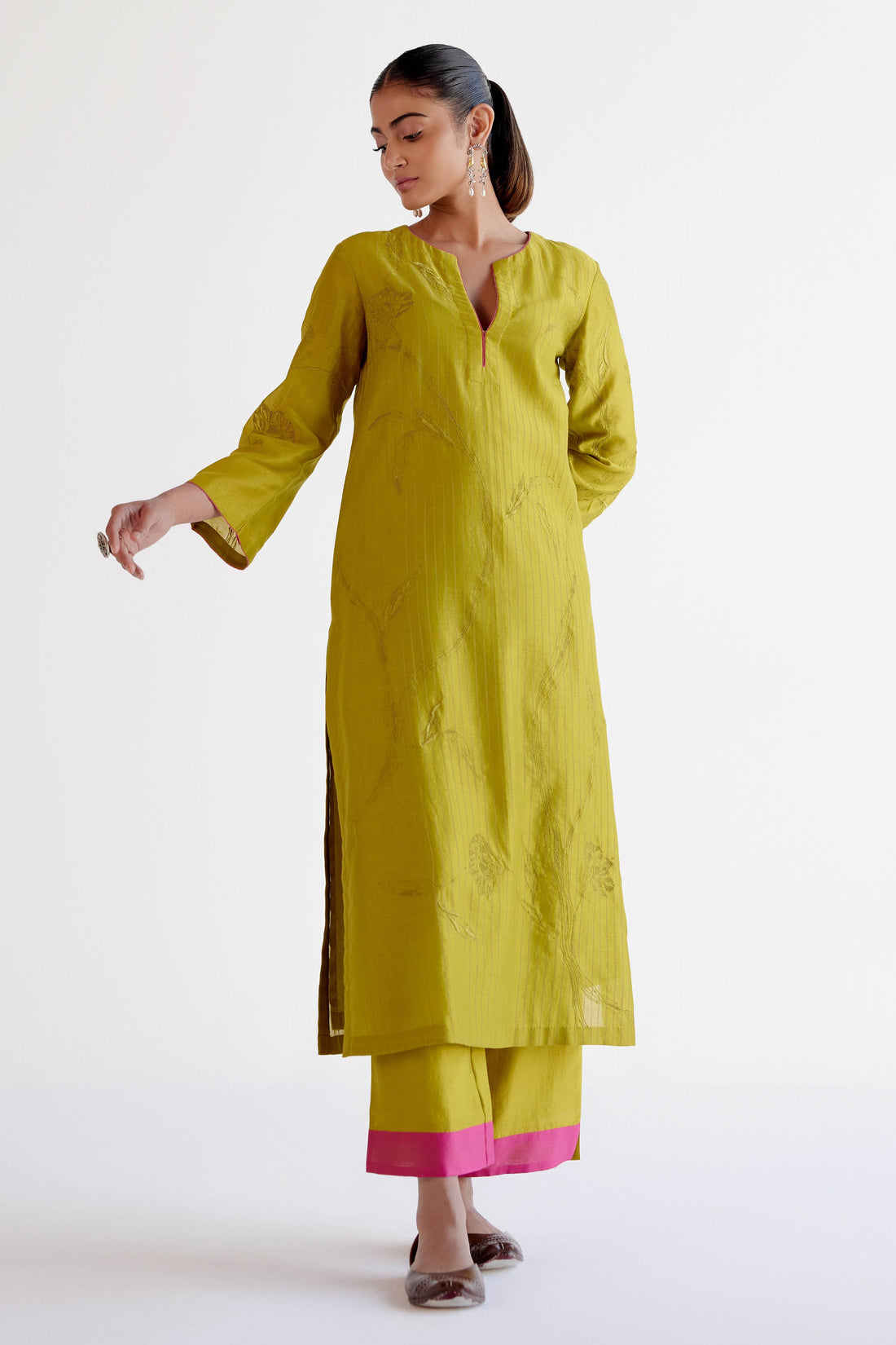 Green Chanderi Kurta Set