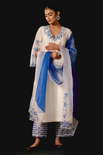 Ivory Blue Chanderi Kurta Set