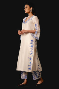 Ivory Blue Chanderi Kurta Set