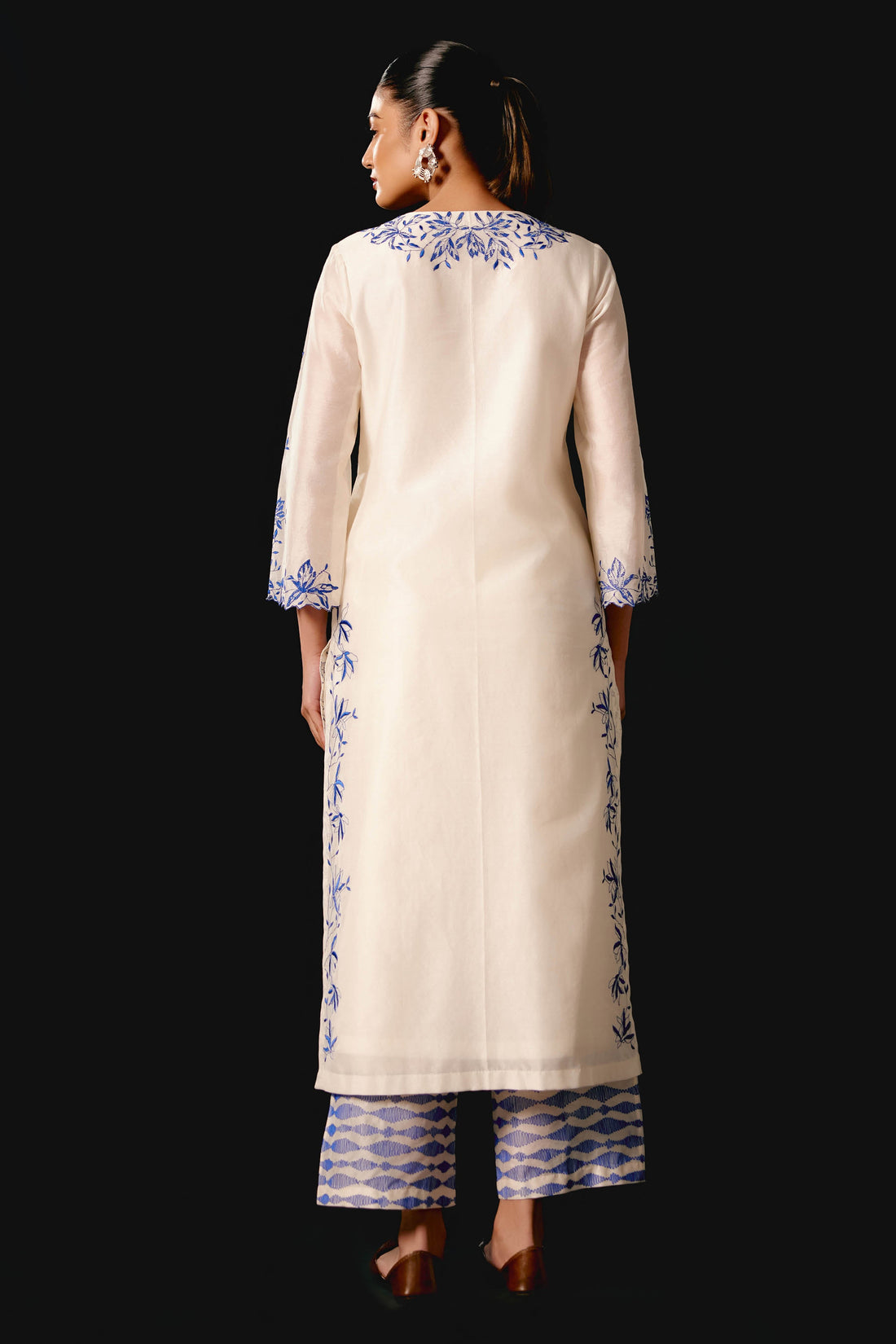 Ivory Blue Chanderi Kurta Set
