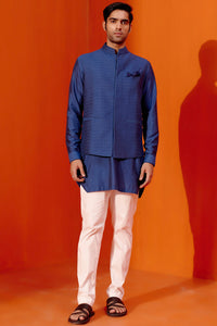 Royal Blue Kurta Set with Pin Tucks Bundi