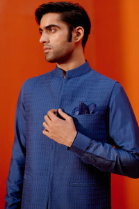 Royal Blue Kurta Set with Pin Tucks Bundi