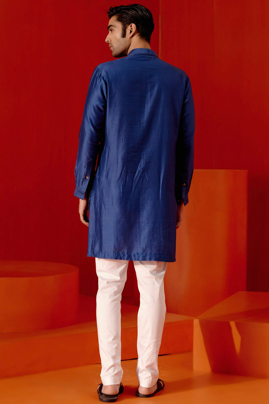 Royal Blue Embroidered Chanderi Kurta Set