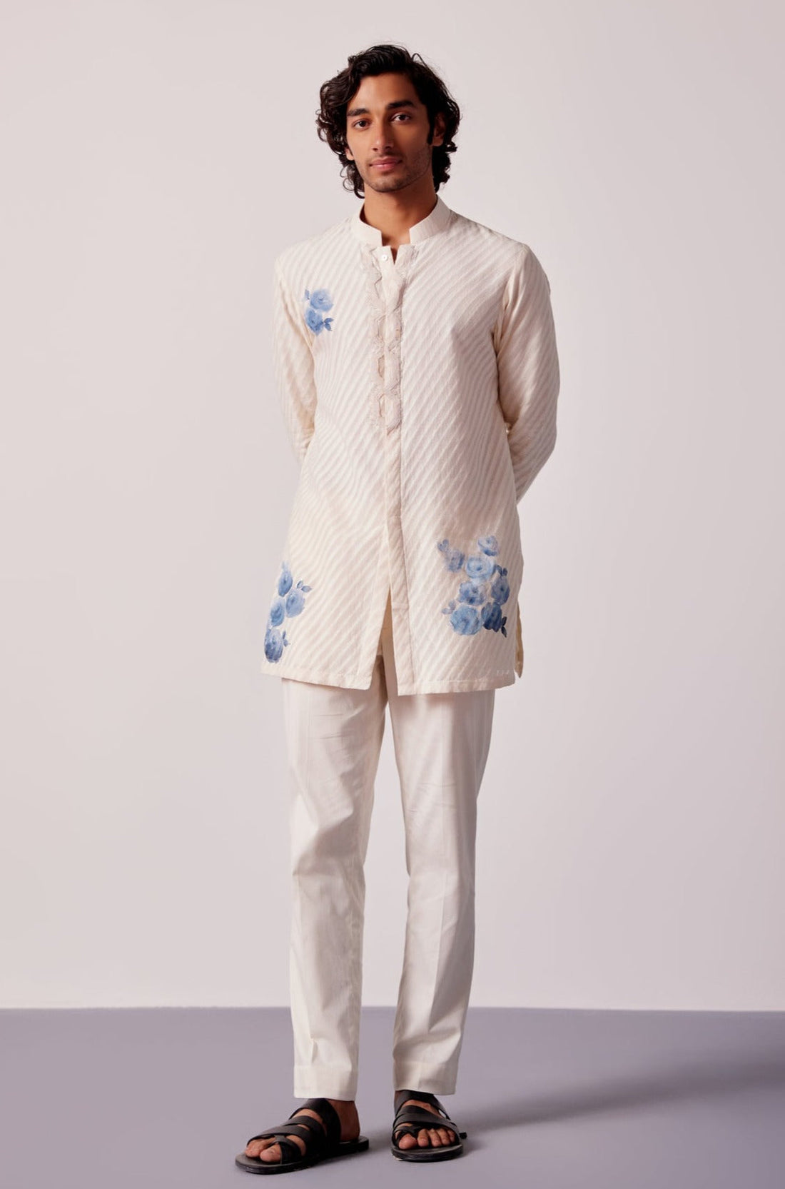 Ivory and Blue Kurta Set