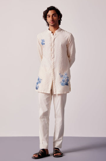 Ivory and Blue Kurta Set